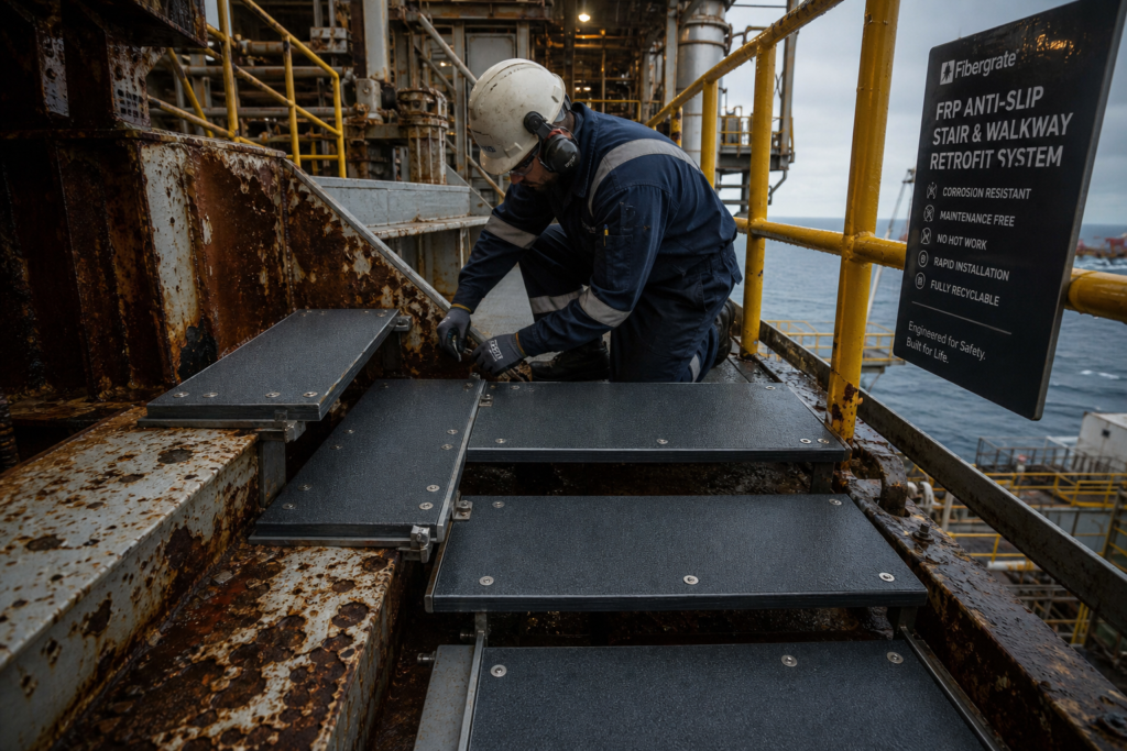 as 5 vantagens para escadas e passarelas em ambientes offshore e industriais severos.