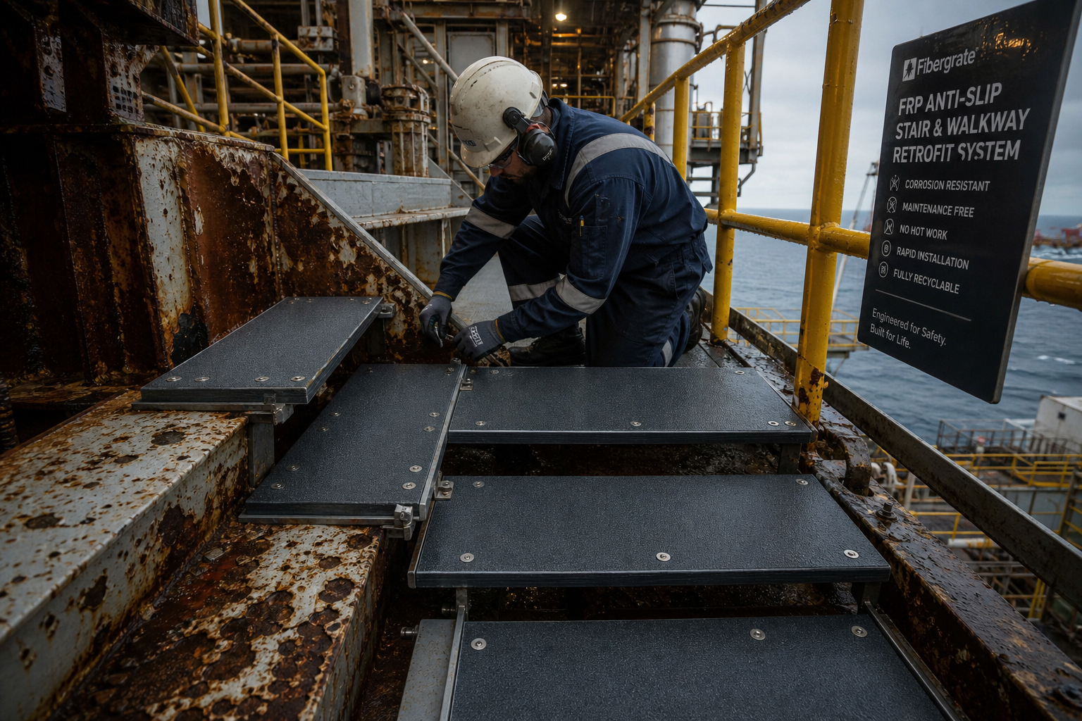 as 5 vantagens para escadas e passarelas em ambientes offshore e industriais severos.