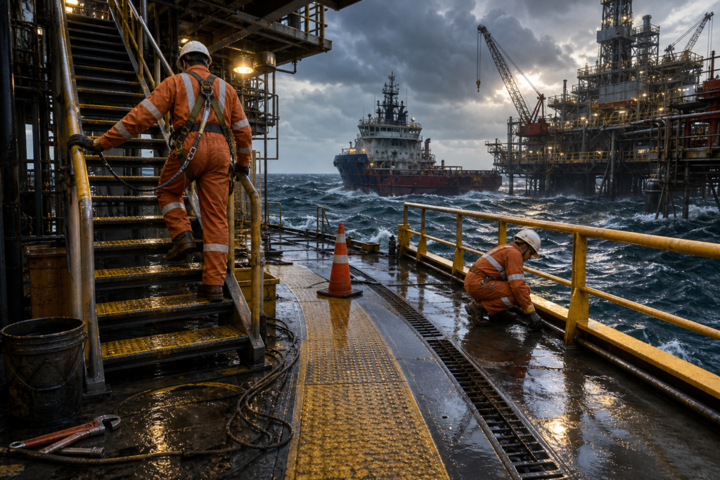 Controlar risco de escorregamento offshore