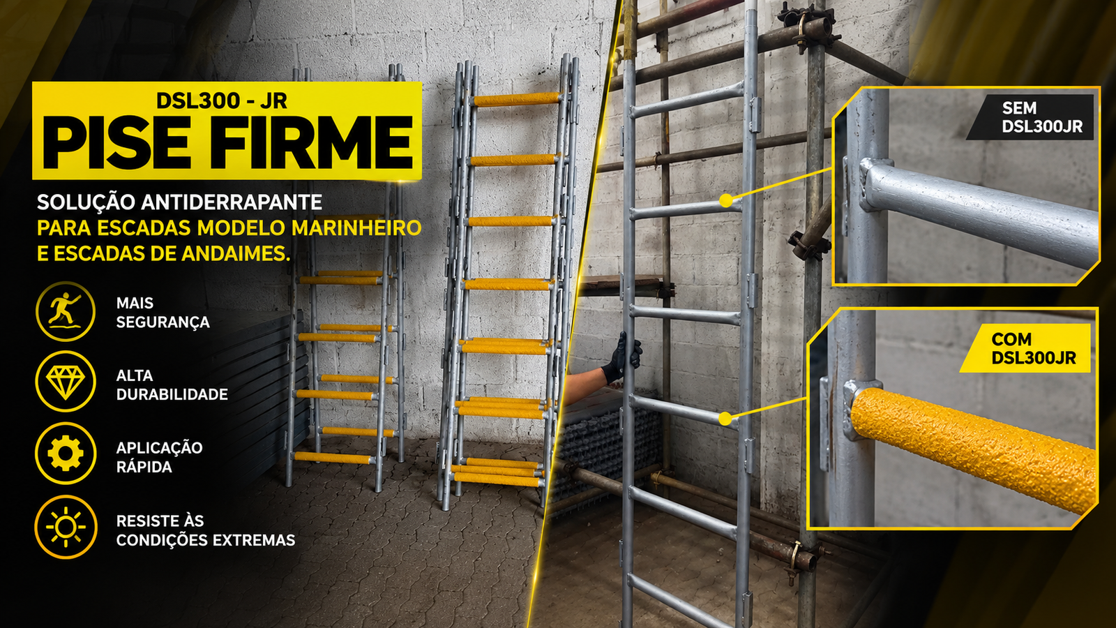 escada de andaime equipada com revestimento antiderrapante dsl300jr