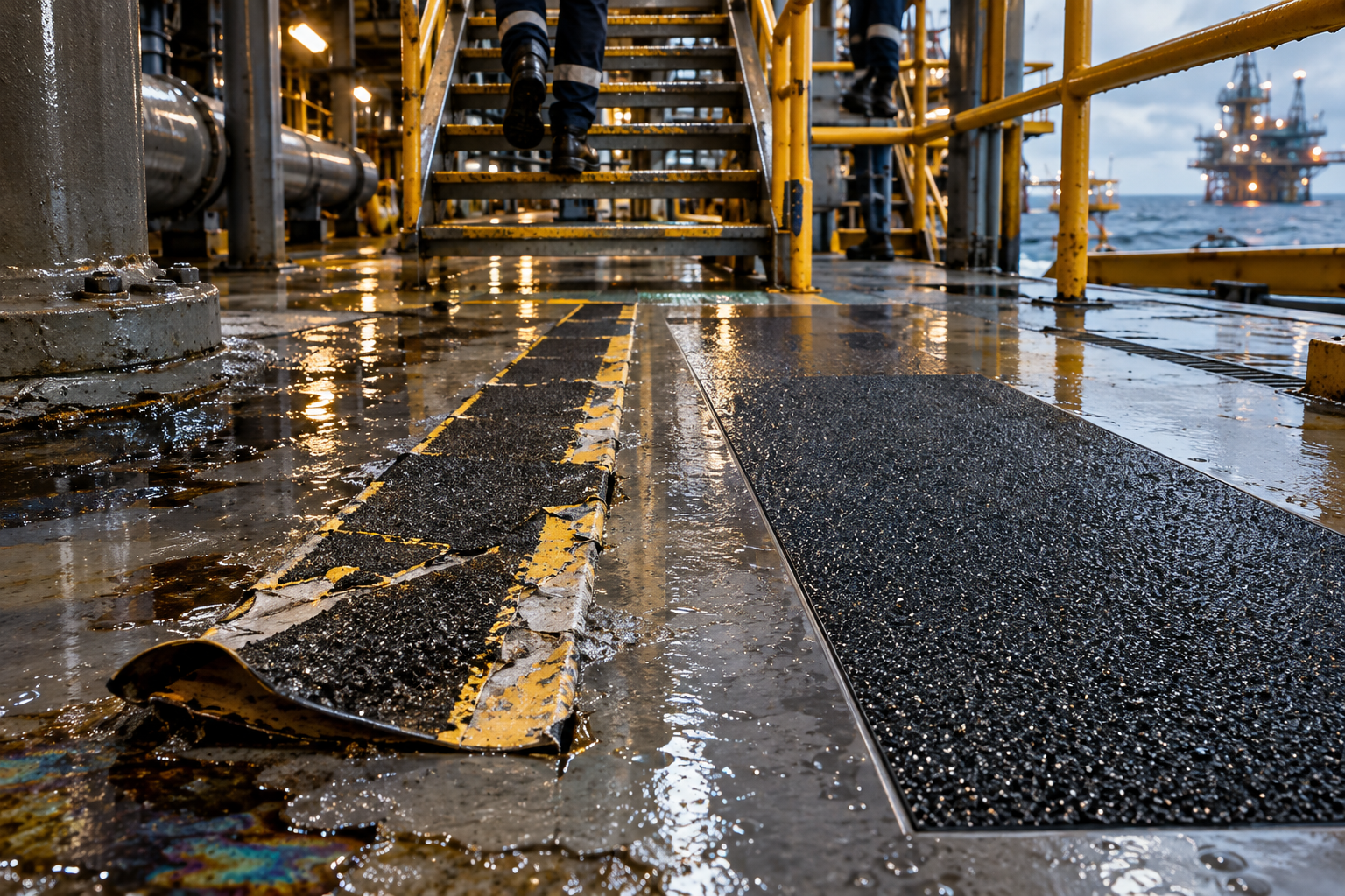 fita antiderrapante para piso industrial aplicada em área de tráfego